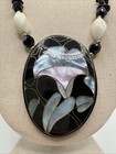Vintage 1970   s Lee Sands Mother Of Pearl Inlay Flower Beaded Necklace 22   