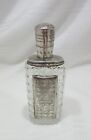 Antique Cut Glass Scent Bottle Engraved Hinged Silver Lid