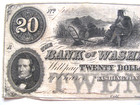 Bank Of Washington North Carolina Confederate Currency Note  20  Very Good  Rare