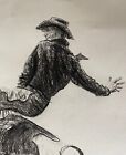 Charcoal Drawing - Cowboy Bronco Rodeo - Original - Signed - Free Shipping