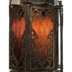 Antique Brass Hexagon Hanging Candle Lantern Amber Glass Morocco Turkish Islamic