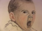 Antique Watercolor Painting Victorian Baby Art Big Yawn Framed Signed L  Ray
