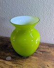 Retro Mcm Green Art Glass Vase white Interior vintage Decor hand Blown color Pop