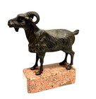 Bronze Ram Sculpture Granite Base Mid Century Brutalist Decor Vintage