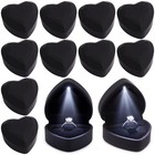 10 Pcs Led Heart Shaped Ring Boxes - Black Velvet Jewelry Cases For Engagement 