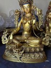17 7  Old Tibetan Bronze 24k Gold Green Tara Guanyin Kwan-yin Bodhisattva Statue