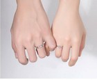 Love Heart Silver Pave Cubic Zirconia Adjustable Couple Pair Promise Ring R08