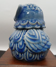 Anthropologie Ceramic Cobalt Blue Owl Candle Vintage -fire Roasted Chestnuts-