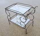 Vintage Bar Cart Art Deco Scrolled Iron Glass Shelves 