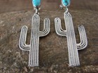 Navajo Indian Sterling Silver Turquoise Cactus Post Earrings By Spencer