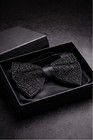 Mens Black Rhinestone Bow Tie Adjustable Sparkle Wedding Party Tuxedo Bowtie