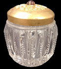 American Brilliant Cut Glass Vanity Dresser Apothecary Jar W Brass Repouss   Lid