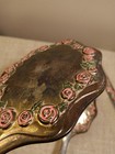 Vintage 3 Pc  Vanity Set  Silver Plated  Pink Roses  Mirror Brush Comb