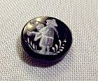 Vintage Black Glass Button - Oriental W pipe  in Bbb   4224 