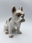 French Bulldog Figurine White Tan Ceramic Vintage Vase Desk Pen Holder Open Back