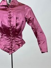 Antique Victorian Collared Button Up Jacket Fuchsia Pink Satin Long Sleeve As Is