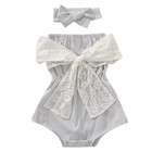 Newborn Baby Girls Outfits Striped Lace Bow Tie Jumpsuit With Headband Clothes