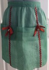 Vintage 1950   s Christmas Apron Green Organza With Red Satin Bows   Silver Bells