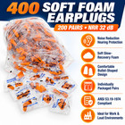 400 Foam Ear Plugs 200 Pairs Nrr 32db Hearing Protection Jorestech