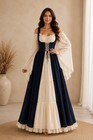 Navy Blue Medieval Dress Women Renaissance Costume Victorian Steampunk Larp Gown