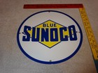 Vintage Blue Sunoco Gasoline 11 3 4  Porcelain Metal        Sun Oil Advertising Sign