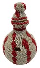 Vintage Hand Beaded Gourd Bottle Vase Red White Tribal Folk Art 6  Read