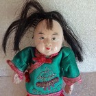 Antique Vtg 7 5  Chinese Composition Doll W hand Painted Face   Real Hair