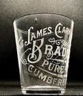 James Clark Distilling Co Whiskey Pre-pro Etched Shot Glass Cumberland Md Troug