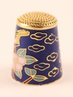 Cloisonne Enamel Thimble Gold Bird On Branch With Flowers