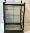 Vintage Brass Metal   Glass Square Footed Tabletop Display Curio Cabinet Vitrine