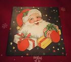 Vtg Christmas Wrapping Paper Gift Wrap Santa Gifts Star On Black Nos 1950s
