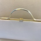 Vintage 1960s Mod White Box Clutch Purse Gold Metal Top Handle Paisley Lining