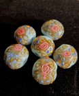 Venetian Lampwork Glass Beads Blue Floral Aventurine Murano Style Lot Of 6