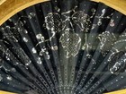 Framed Antique Victorian Sequin Embroidered Black Mourning Hand Fan Memento Mori