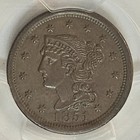 1851  Pcgs  Ms62bn  Braided  Large Cent