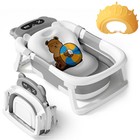 Foldable Baby Bath Tub Collapsible Infant Safety Shower Bathtub W  Thermometer