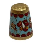 Vintage Cloisonne Enamel Sewing Thimble Red Floral Design Gold Detailing