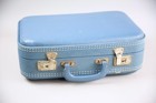 Blue Vintage Travel Suitcase Luggage Hardshell Train Case W  Mirror Lock No Key