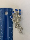 Vintage Wedding Bridal Blue Rhinestone Flower Bouquet Pin Brooch Broach Bride