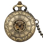 Vintage Style Men Skeleton Hand-wind Mechanical Pocket Watch Chain Double Hunter