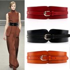 Women s Real Leather Waist Belt Elastic Stretch Wide Waistband Gold Pin Buckle
