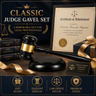 Black Gold Judge Gavel Set With Round Base Law Office Desk Display Decor Gift Us