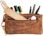 Leather Pencil Case Pouch 8  X 4  - Leather Pen Case With Zipper