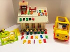Vintage Fisher Price Play Family Schoolhouse  923 W Bus Figures Extra Letters