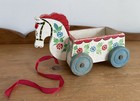 Antique Vintage Decor   Pull Along Wooden Horse Cart   Primitive Folk Art Toy
