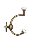 Vintage Coat Hook Antique Brass With Porcelian Ends