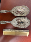 Vintage Silver Plated Vanity Dresser 2 Piece Set Hair Brush And Comb