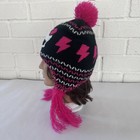 Monster High Beanie Knit Hat Toboggan Black Pink Skull Lightening Bolts