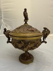 Antique Bronze Wildlife Coupe Urns  coupe Aux Cigognes  Signed Jules Moigniez