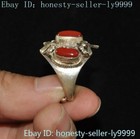 Old China Tibetan Silver Inlay Red  Gem Exorcism Amulet Jewelry Ring Statue